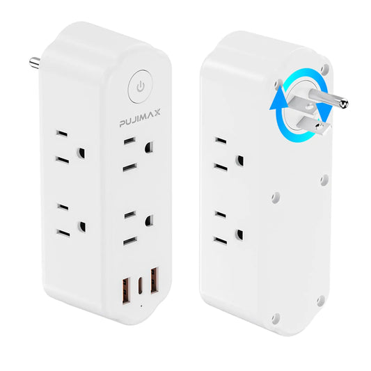 Rotating Power Strip USB Outlet Extender6 AC Mmulti Plug Wall Outlet and 2 USB Ports (1 C) 1875W 3-Sided Swivel Smart Plug Outlet Splitter Spaced Splitter with Individual Switches on Off